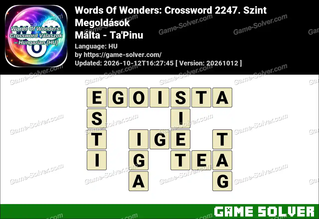 Words Of Wonders: Crossword 2247. Szint Megoldások – Málta – Ta’Pinu